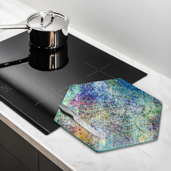 Tabla de cortar de vidrio Abstracción de línea colorida