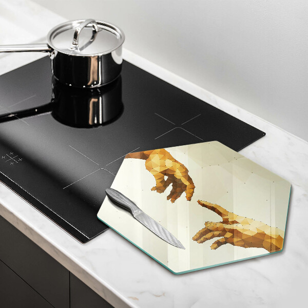 Tabla de cortar de vidrio Creación de las manos de adán