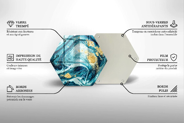 Tabla de cortar de vidrio Abstracción de oro azul