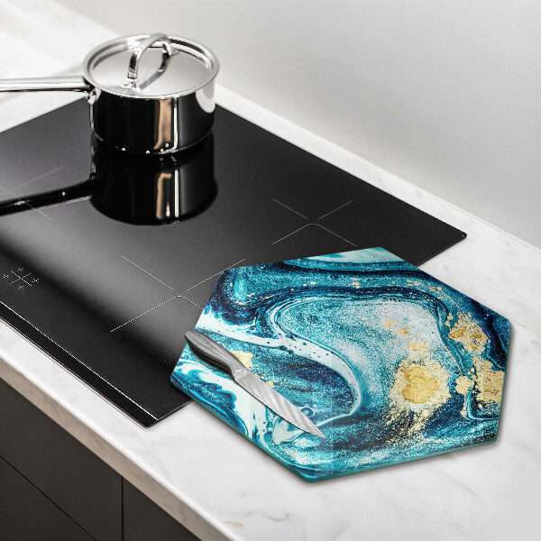 Tabla de cortar de vidrio Abstracción de oro azul
