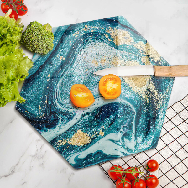 Tabla de cortar de vidrio Abstracción de oro azul