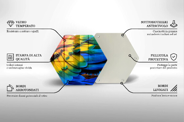 Tabla de cortar de vidrio Plumas de loro de colores