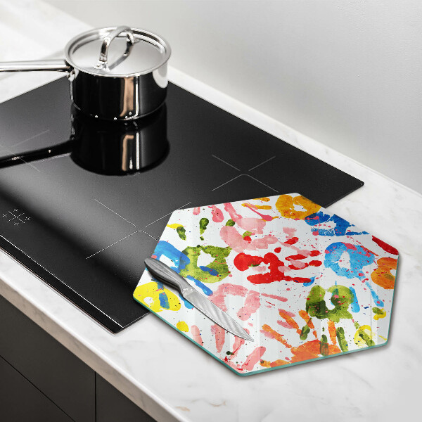 Tabla de cortar de vidrio Huellas de manos de niños