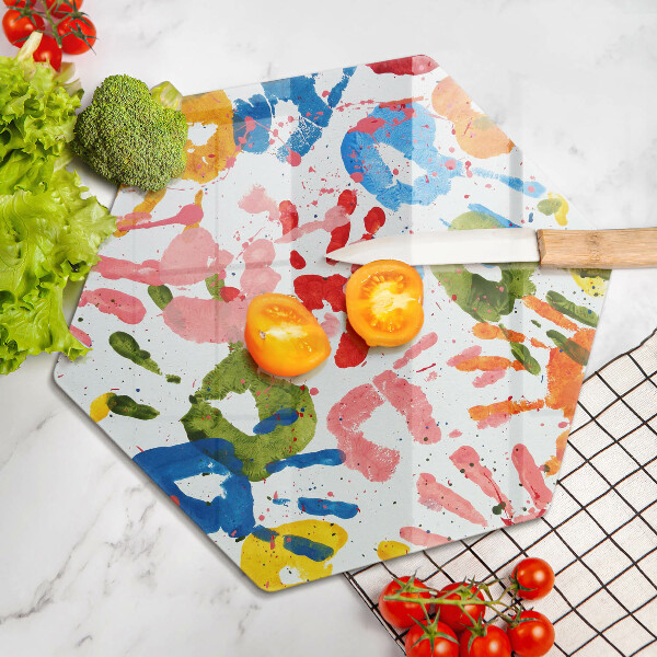 Tabla de cortar de vidrio Huellas de manos de niños