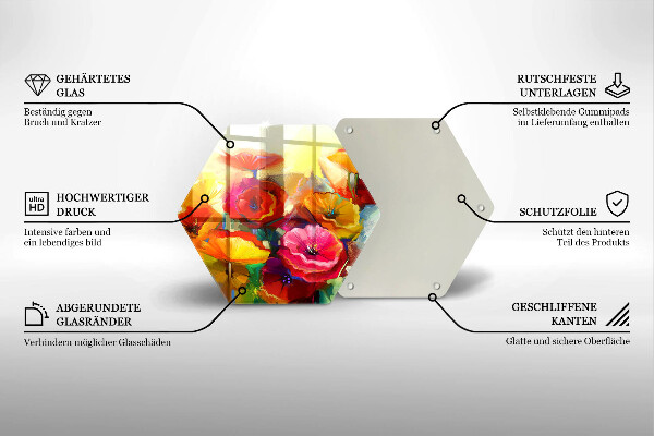 Tabla de cortar de vidrio Flores coloridas pintadas