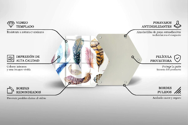 Tabla de cortar de vidrio Plumas de pájaros de colores