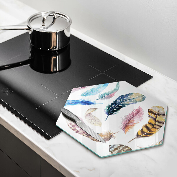 Tabla de cortar de vidrio Plumas de pájaros de colores