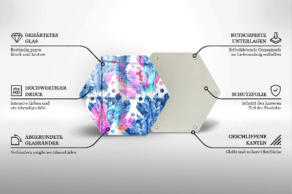 Tabla de cortar de vidrio Ilustración boho de plumas