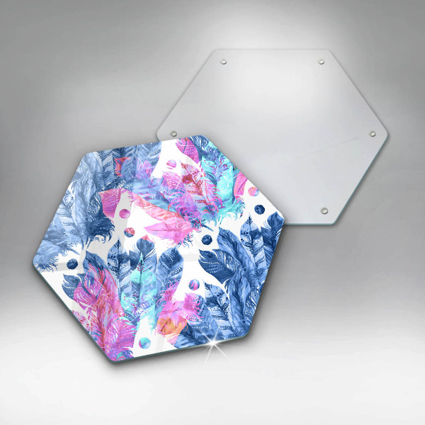 Tabla de cortar de vidrio Ilustración boho de plumas