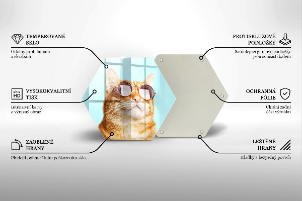 Tabla de cortar de vidrio Gato rojo con gafas