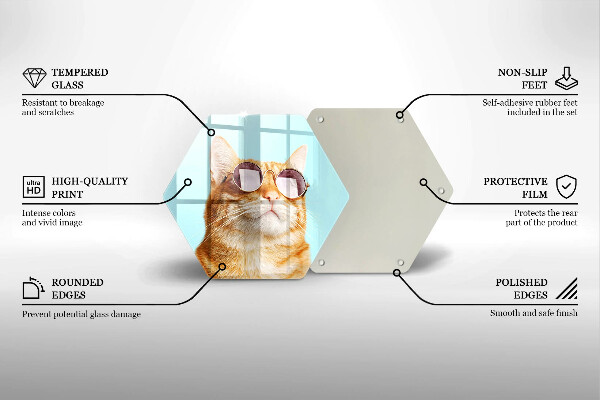 Tabla de cortar de vidrio Gato rojo con gafas