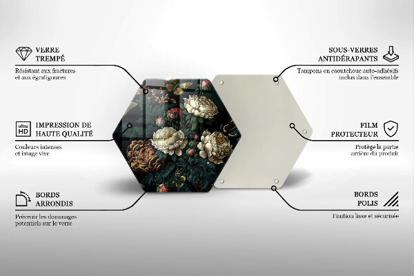 Tabla de cortar de vidrio Flores de peonía vintage