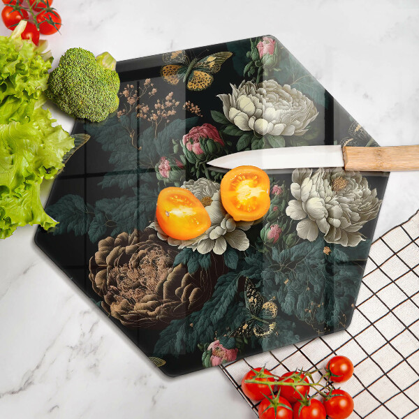 Tabla de cortar de vidrio Flores de peonía vintage