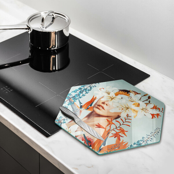 Tabla de cortar de vidrio Mujer en flores