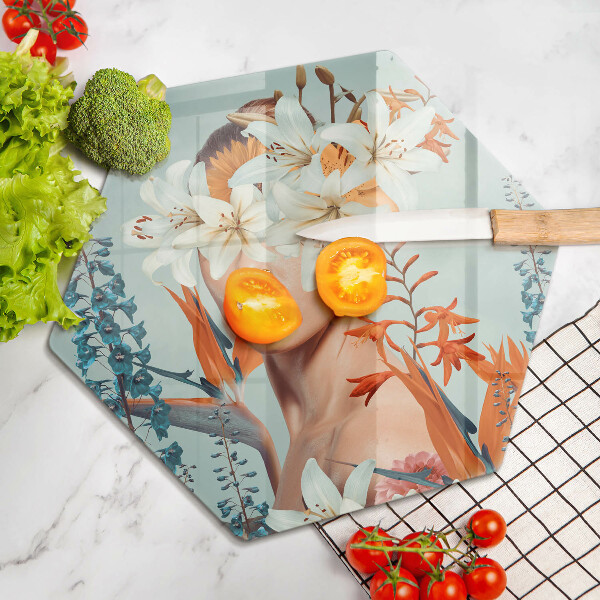 Tabla de cortar de vidrio Mujer en flores