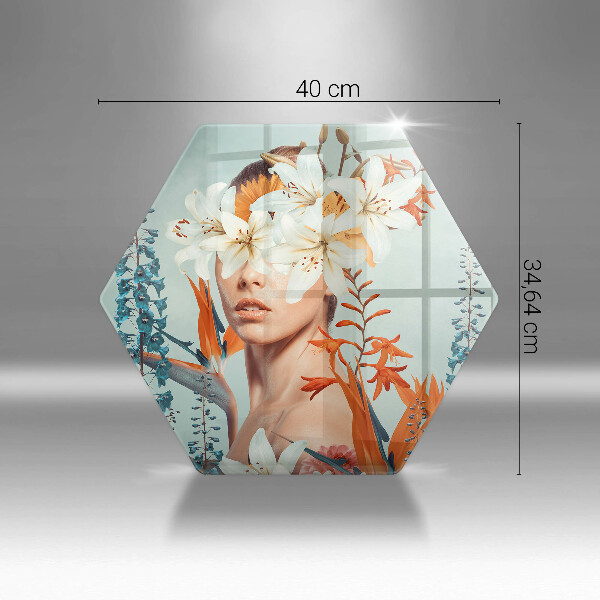 Tabla de cortar de vidrio Mujer en flores