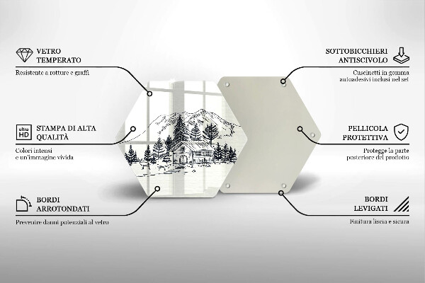 Tabla de cortar de vidrio Dibujo de una cabaña en las montañas