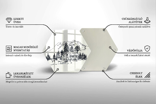 Tabla de cortar de vidrio Dibujo de una cabaña en las montañas