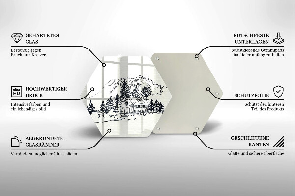 Tabla de cortar de vidrio Dibujo de una cabaña en las montañas