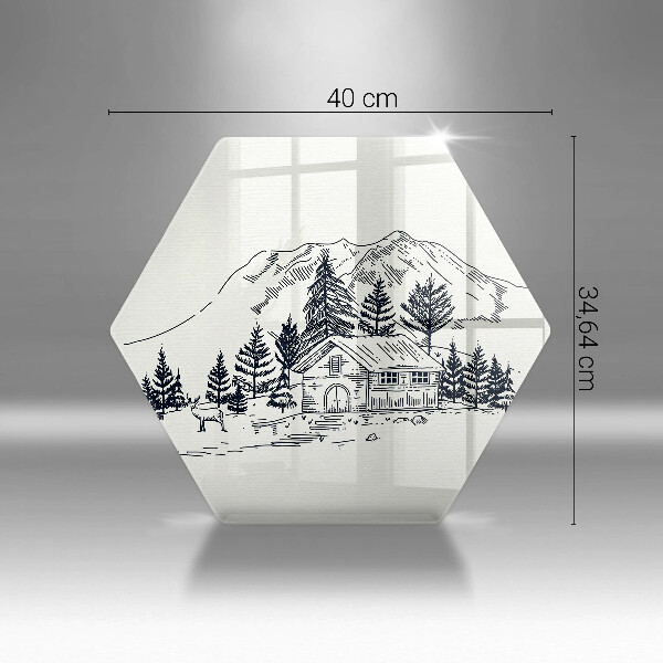 Tabla de cortar de vidrio Dibujo de una cabaña en las montañas