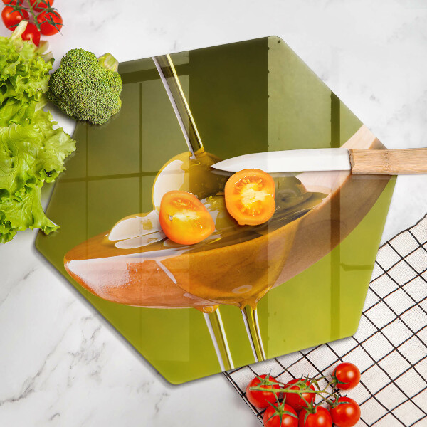 Tabla de cortar de vidrio Aceite de oliva y aceitunas