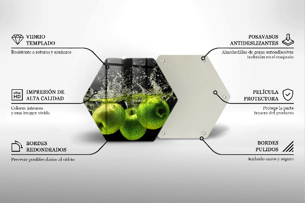 Tabla de cortar de vidrio Manzanas verdes y agua