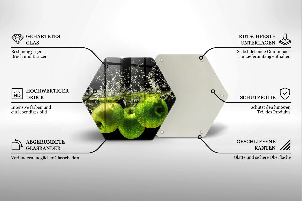 Tabla de cortar de vidrio Manzanas verdes y agua