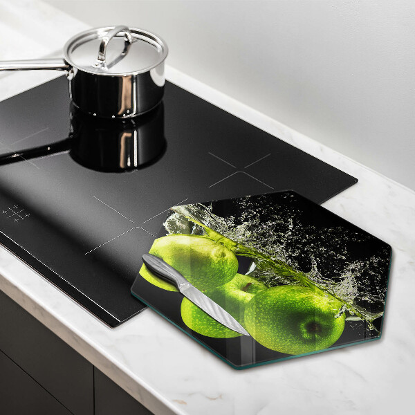 Tabla de cortar de vidrio Manzanas verdes y agua