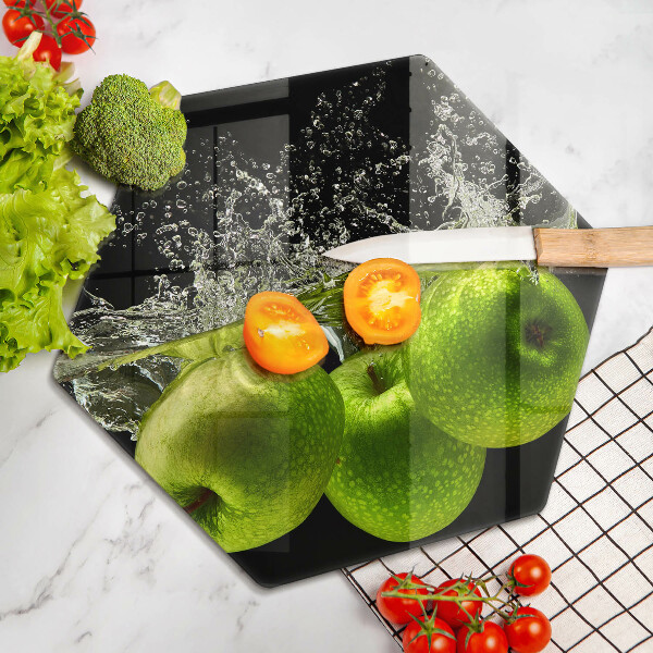 Tabla de cortar de vidrio Manzanas verdes y agua