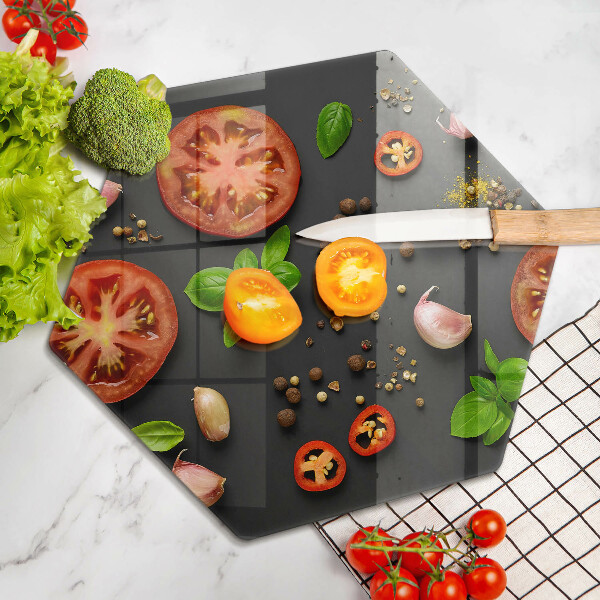 Tabla de cortar de vidrio Tomates y especias