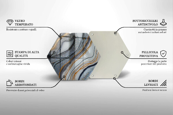 Tabla de cortar de vidrio Roca con oro