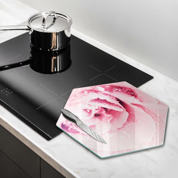 Tabla de cortar de vidrio Gotas de rocío y flor de rosa