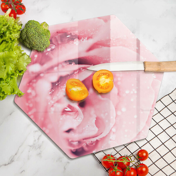 Tabla de cortar de vidrio Gotas de rocío y flor de rosa