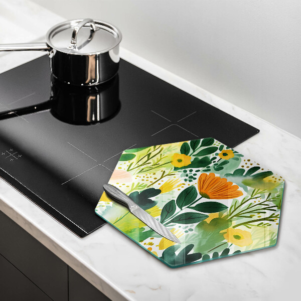 Tabla de cortar de vidrio Flores pintadas