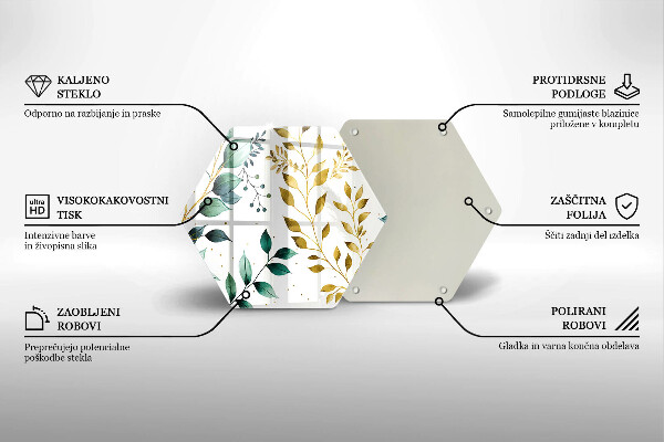 Tabla de cortar de vidrio Hojas verdes y doradas