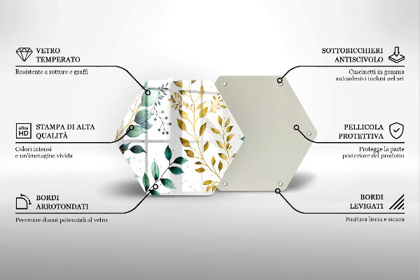 Tabla de cortar de vidrio Hojas verdes y doradas