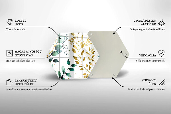 Tabla de cortar de vidrio Hojas verdes y doradas