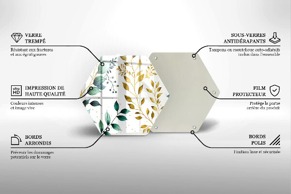 Tabla de cortar de vidrio Hojas verdes y doradas