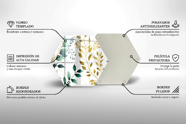 Tabla de cortar de vidrio Hojas verdes y doradas