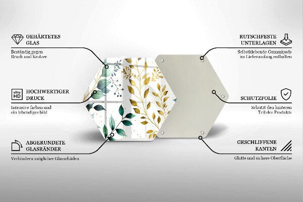 Tabla de cortar de vidrio Hojas verdes y doradas