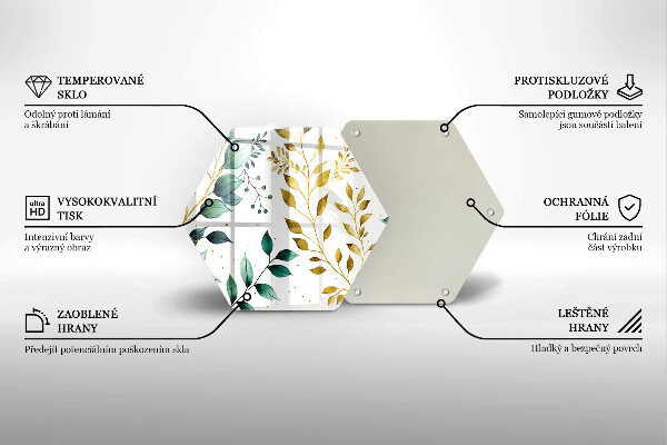 Tabla de cortar de vidrio Hojas verdes y doradas