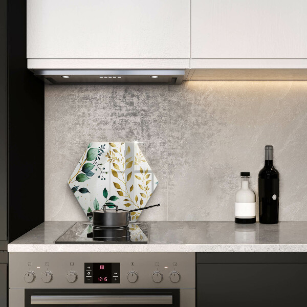 Tabla de cortar de vidrio Hojas verdes y doradas