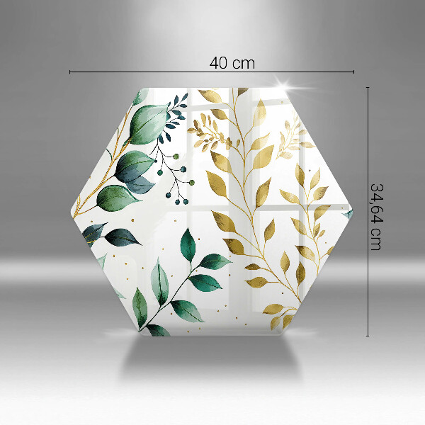 Tabla de cortar de vidrio Hojas verdes y doradas