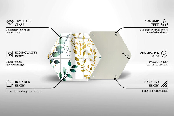 Tabla de cortar de vidrio Hojas verdes y doradas