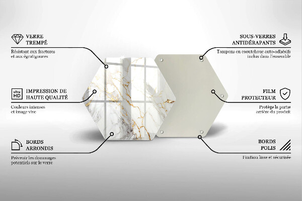 Tabla de cortar de vidrio Mármol claro con oro