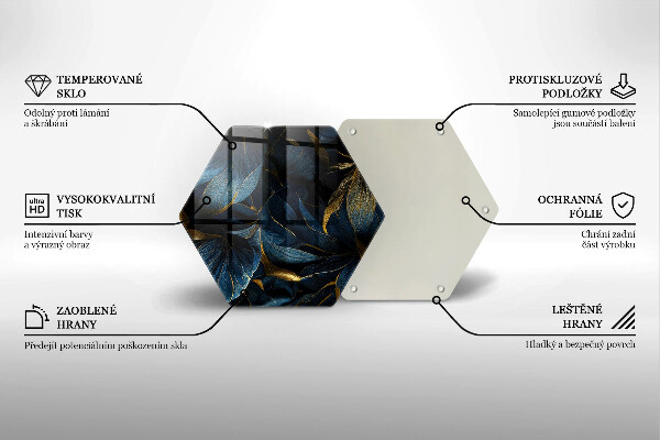 Tabla de cortar de vidrio Hojas decorativas con oro