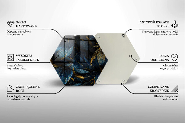 Tabla de cortar de vidrio Hojas decorativas con oro