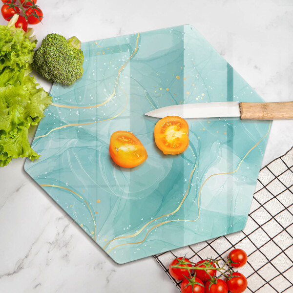 Tabla de cortar de vidrio Abstracción azul y dorada