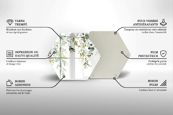 Tabla de cortar de vidrio Hojas y flores decorativas