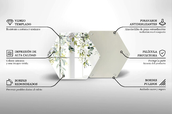 Tabla de cortar de vidrio Hojas y flores decorativas